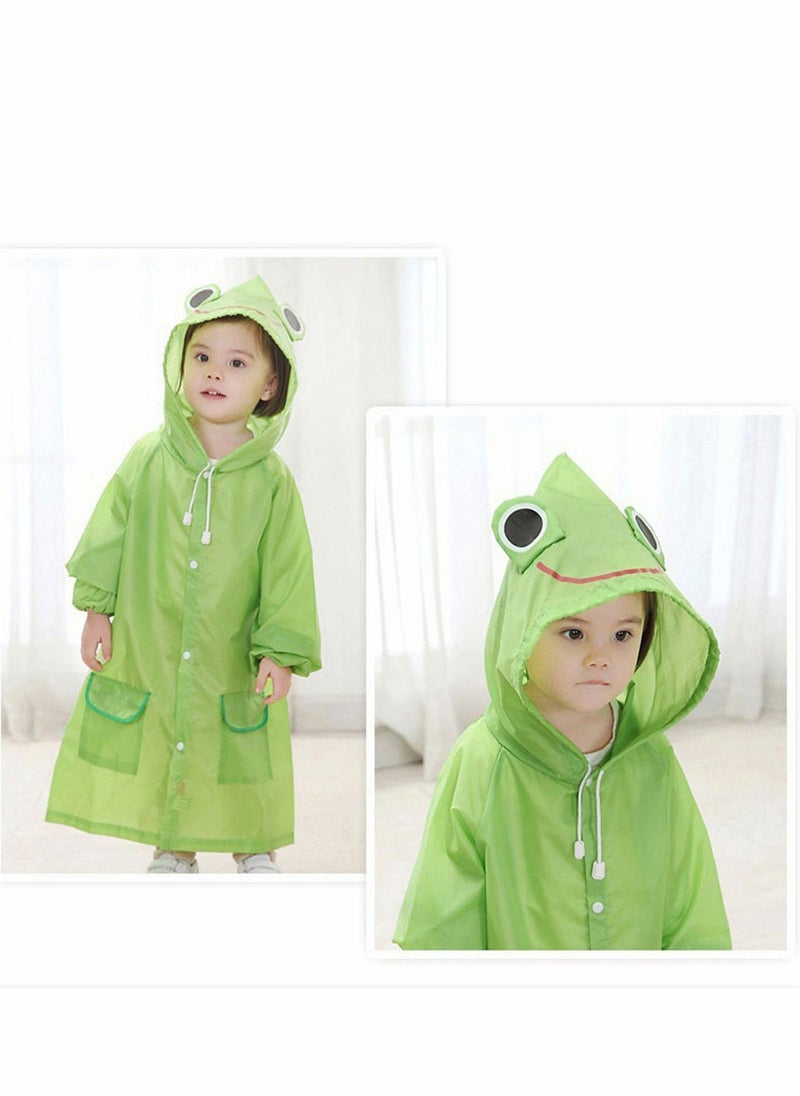 Children's raincoats, Cartoon Kids Rain Jacket, Blue CarGirls Hooded Rain Poncho Outdoors Kids Transparent Raincoat Student Rain Suit Waterproof Durable Windbreaker (Green Frog)