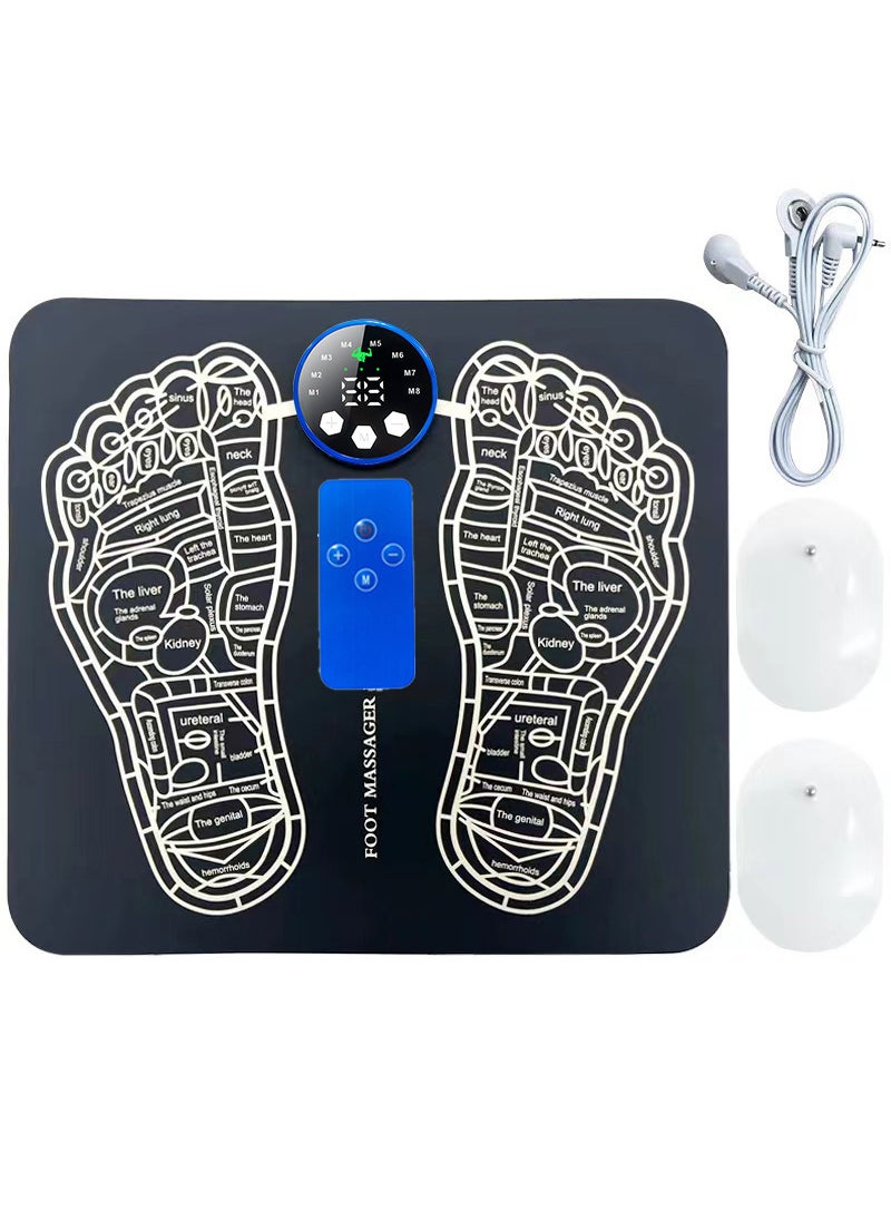 EMS Foot Massager Mat with Pulse Technology USB RechargeableRemote control 8 mode 29 gear blue one for two Remote control 8 mode 29 gear blue one for two