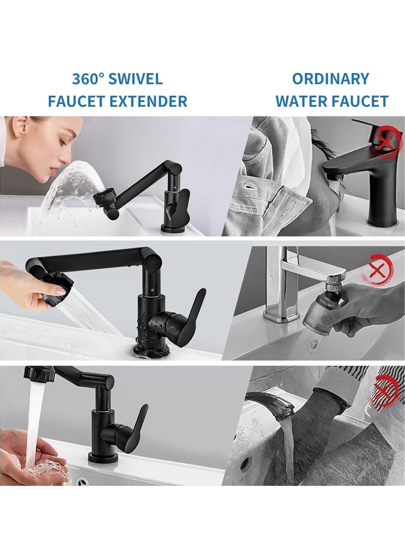 1080 Degree Swivel Faucet for Bathroom Sink, Single Hole Faucet, Adjustable Swivel Single Hole Bathroom Sink Faucet with Big Angle Rotate Spray Dual Function