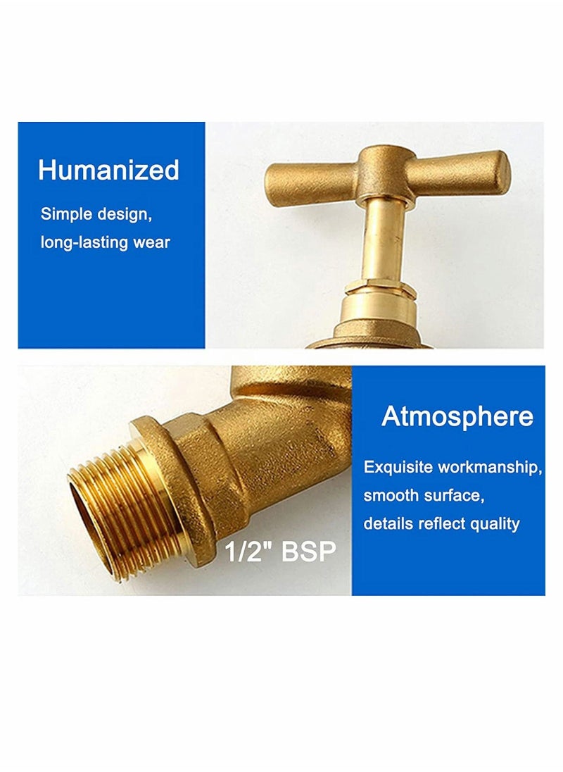 Outside BSP Garden Hose Brass Bib Tap with Extra Threaded Faucet Hose Adapter for Garden Watering Irrigation