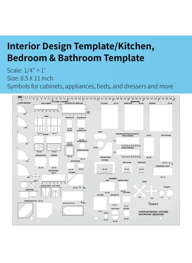 Sooez Architectural Templates, House Plan Template, Interior Design Template, Furniture Template, Drawing Template Kit, Drafting Tools and Supplies, Template Architecture Kit, 1/4 Scale