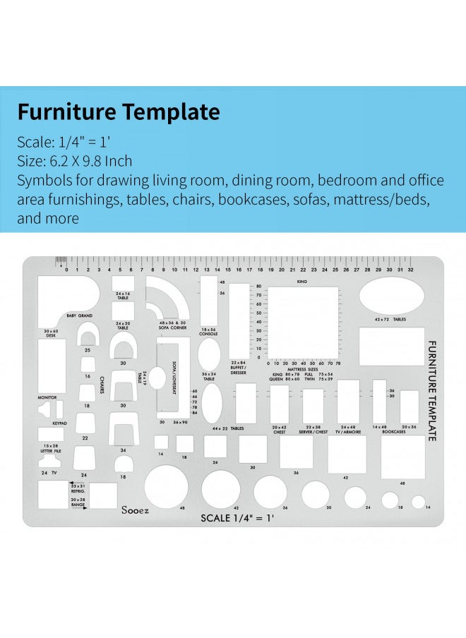 Sooez Architectural Templates, House Plan Template, Interior Design Template, Furniture Template, Drawing Template Kit, Drafting Tools and Supplies, Template Architecture Kit, 1/4 Scale