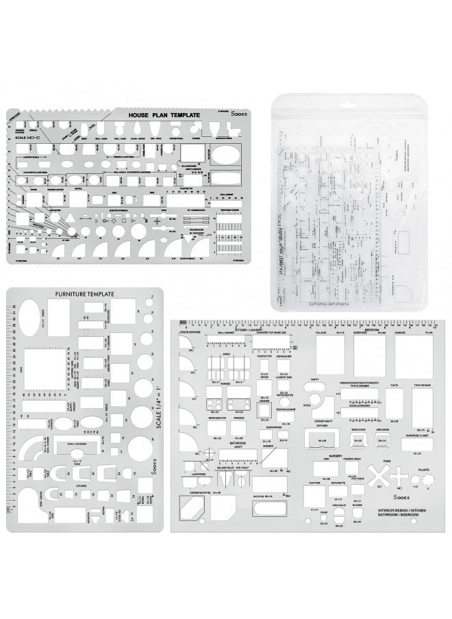 Sooez Architectural Templates, House Plan Template, Interior Design Template, Furniture Template, Drawing Template Kit, Drafting Tools and Supplies, Template Architecture Kit, 1/4 Scale