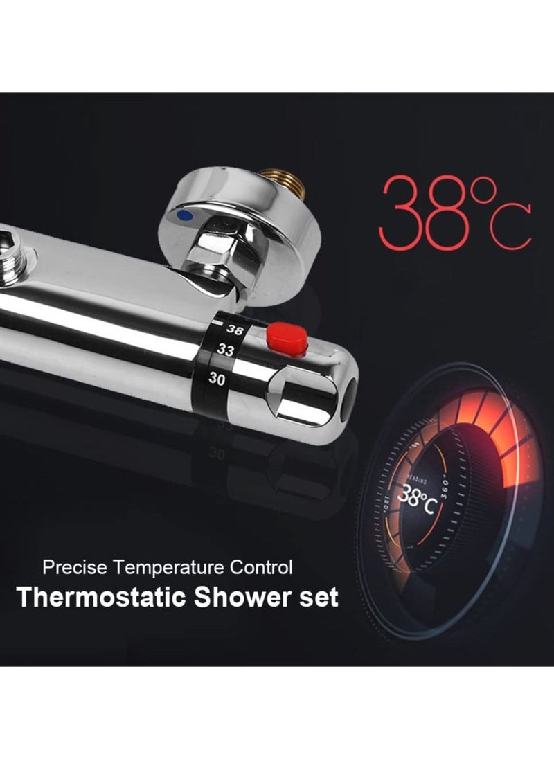 Chrome Thermostatic Shower Mixer, Solid Brass Bathroom Thermostat Bar Valve Anti Scald Tap, Top Outlet Design, Constant Temperature Control, Hot & Cold Water Mixer(Top 1/2