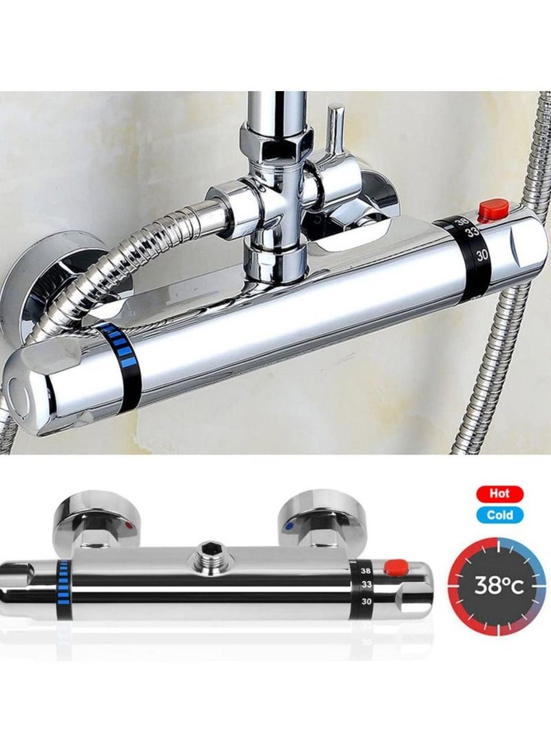 Chrome Thermostatic Shower Mixer, Solid Brass Bathroom Thermostat Bar Valve Anti Scald Tap, Top Outlet Design, Constant Temperature Control, Hot & Cold Water Mixer(Top 1/2