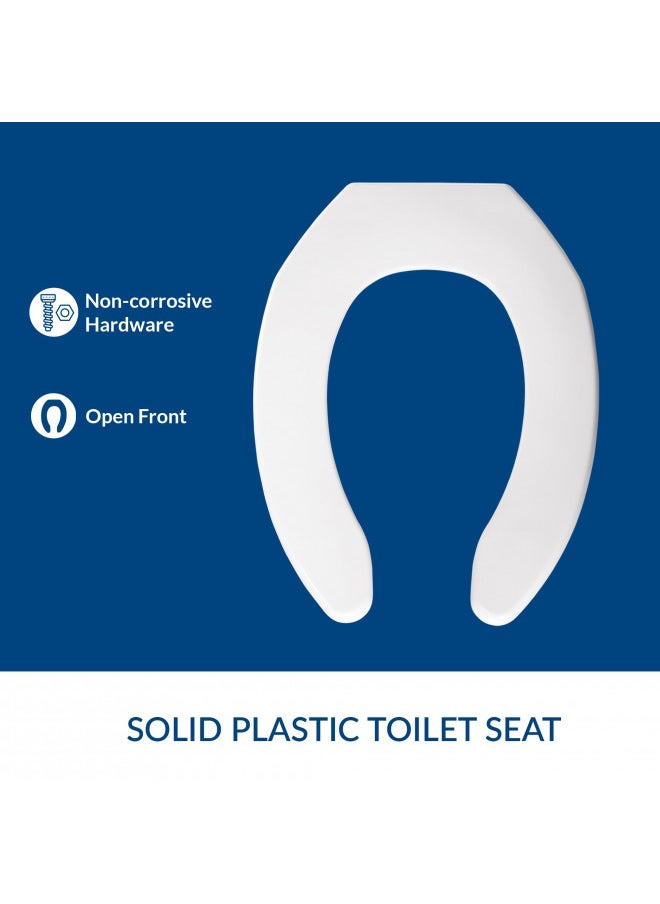 BEMIS 1055 000 Commercial Heavy Duty Open Front Toilet Seat without Cover, ELONGATED, Plastic, White