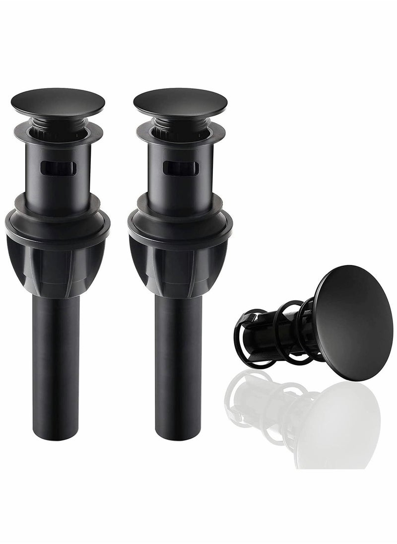 Sink Drains, Push and Seal Pop Up Drain Stopper with Overflow for Bathroom Sink Faucet Vessel Vanity, Matte Black 2 Pack