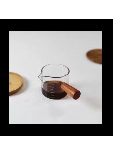 Side wooden handle borosilicate glass double mouth small Milk Cup household transparent glass coffee cup with scale Mini Milk JarWooden handle single mouth with label Wooden handle single mouth with label