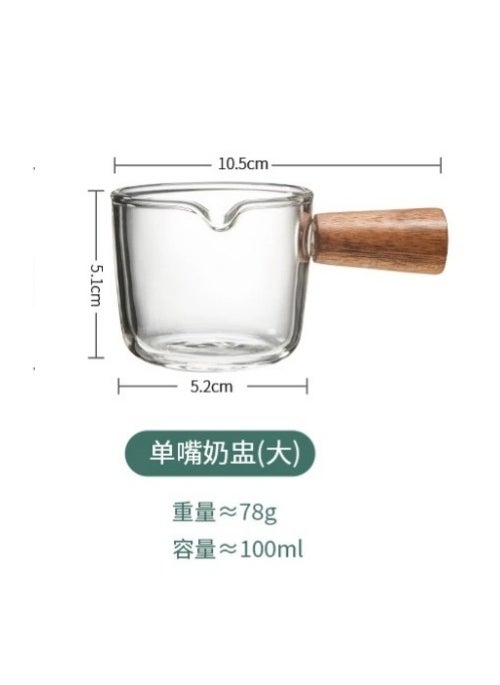 Side wooden handle borosilicate glass double mouth small Milk Cup household transparent glass coffee cup with scale Mini Milk Jar100ml wooden handle single mouth without label 100ml wooden handle single mouth without label