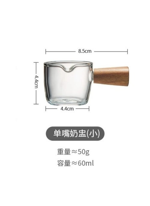 Side wooden handle borosilicate glass double mouth small Milk Cup household transparent glass coffee cup with scale Mini Milk Jar60ml wooden handle single mouth without label 60ml wooden handle single mouth without label