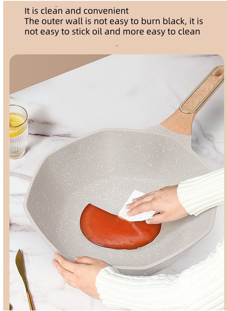 Stir-Frying Pan With Lid And Handle, Non-Stick Frying Pan. It Is For Home Frying And Stir-Frying, Compatible With Induction Cookers. It Is A Special Stir-Frying Pan For Gas Stoves, A Non-Stick Pan And Easy To Clean.