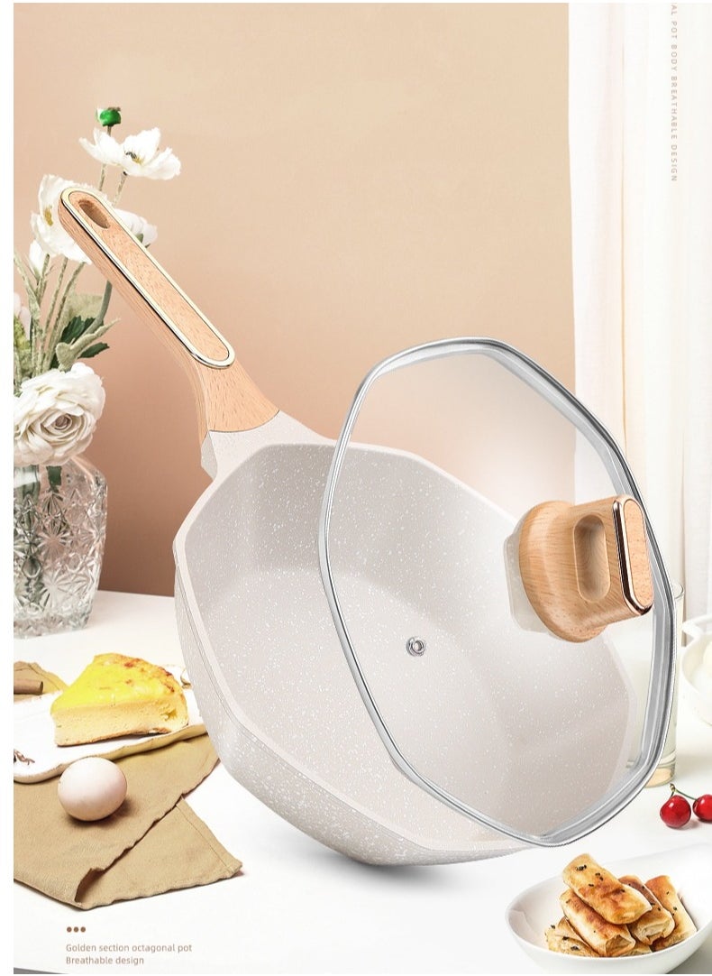 Stir-Frying Pan With Lid And Handle, Non-Stick Frying Pan. It Is For Home Frying And Stir-Frying, Compatible With Induction Cookers. It Is A Special Stir-Frying Pan For Gas Stoves, A Non-Stick Pan And Easy To Clean.