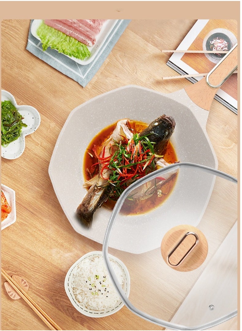 Stir-Frying Pan With Lid And Handle, Non-Stick Frying Pan. It Is For Home Frying And Stir-Frying, Compatible With Induction Cookers. It Is A Special Stir-Frying Pan For Gas Stoves, A Non-Stick Pan And Easy To Clean.