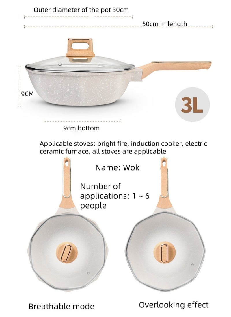 Stir-Frying Pan With Lid And Handle, Non-Stick Frying Pan. It Is For Home Frying And Stir-Frying, Compatible With Induction Cookers. It Is A Special Stir-Frying Pan For Gas Stoves, A Non-Stick Pan And Easy To Clean.