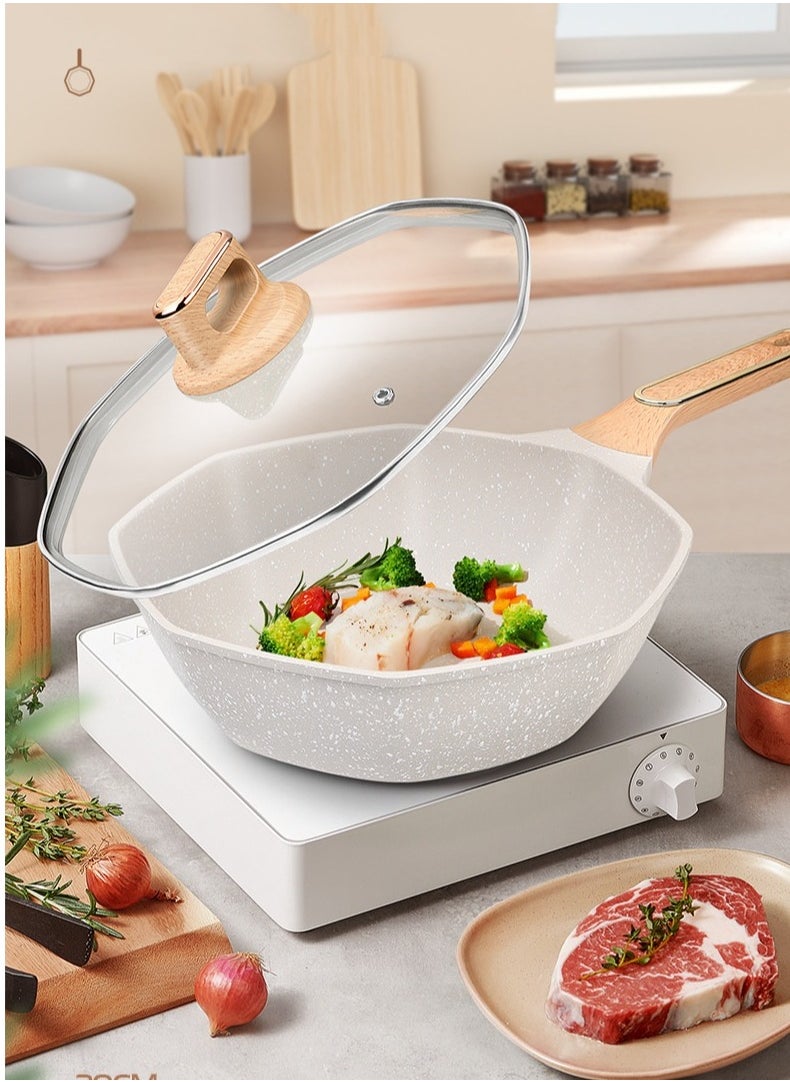 Stir-Frying Pan With Lid And Handle, Non-Stick Frying Pan. It Is For Home Frying And Stir-Frying, Compatible With Induction Cookers. It Is A Special Stir-Frying Pan For Gas Stoves, A Non-Stick Pan And Easy To Clean.