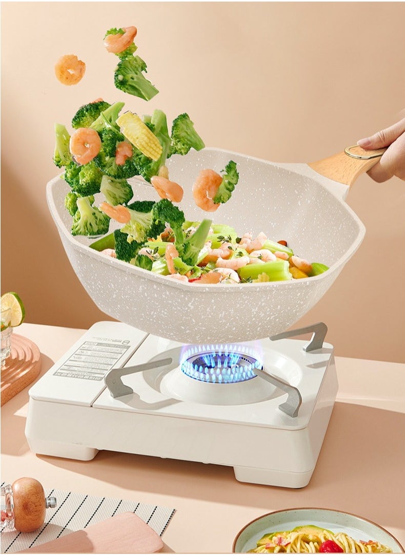 Stir-Frying Pan With Lid And Handle, Non-Stick Frying Pan. It Is For Home Frying And Stir-Frying, Compatible With Induction Cookers. It Is A Special Stir-Frying Pan For Gas Stoves, A Non-Stick Pan And Easy To Clean.