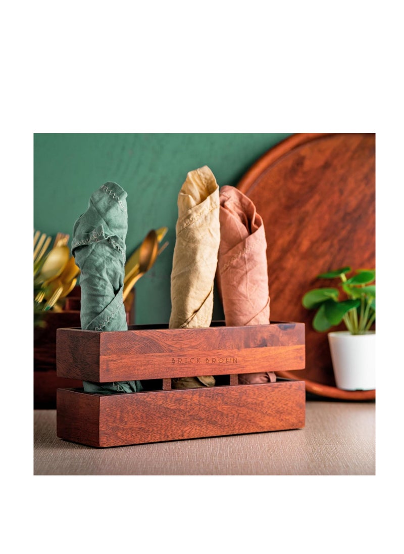 Premium 3-Partition Wooden Cutlery Holder/Caddy/Organizer Stand For Compact Spaces In Mahogany (9.1X3X3.9Inch), Inside, brown