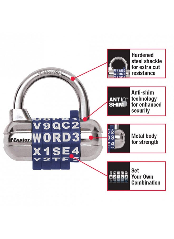 Master Lock Word Combination Lock, Set Your Own Word Lock, Combination Lock for Gym and School Lockers, Colors May Vary, 1534D