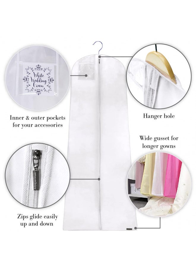 HANGERWORLD 72inch Breathable Wedding Gown Long Dress Hanging Garment Bag for Closet Storage (White)