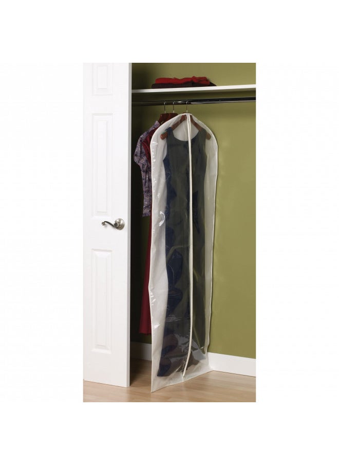 Household Essentials 311395 Hanging Garment Bag Dress Natural Cotton Canvas with Clear Vinyl Cover, Gown Protector,Off-White