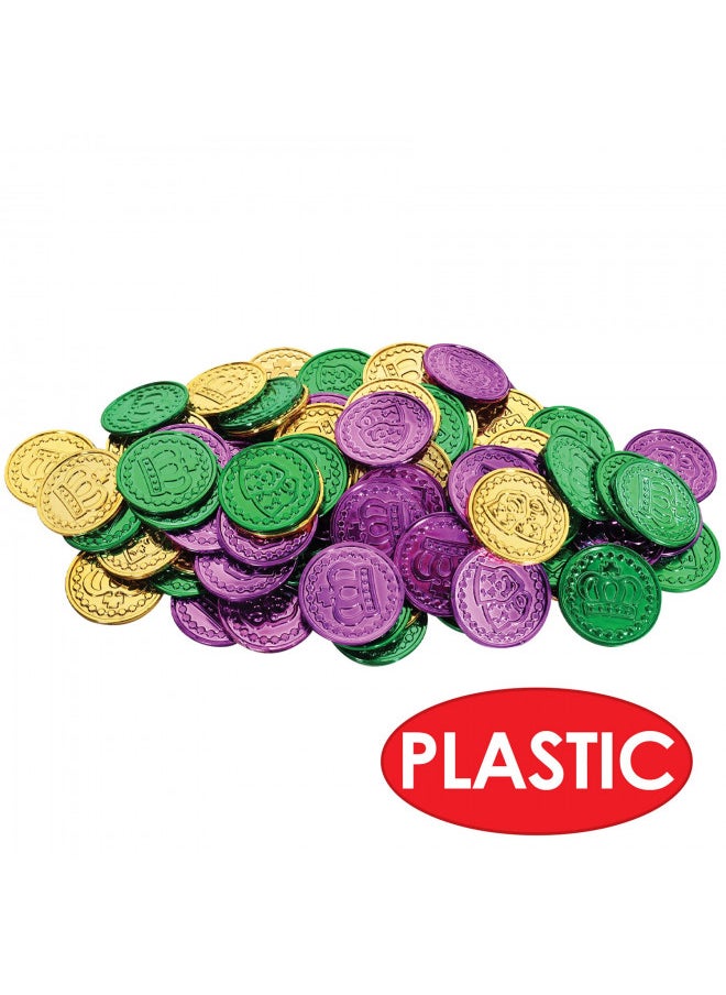 Mardi Gras Plastic Coins (asstd gold, green, purple) (100/Pkg)