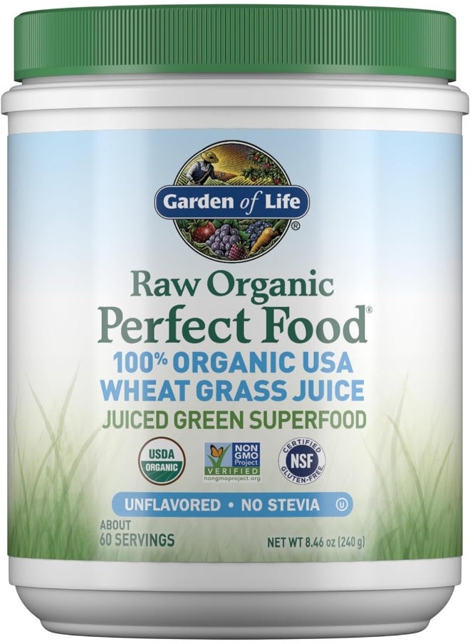 Raw Organic Perfect Food 100% Organic Usa Wheat Grass Juice Juiced Green Superfood Greens Powder 60 Servings