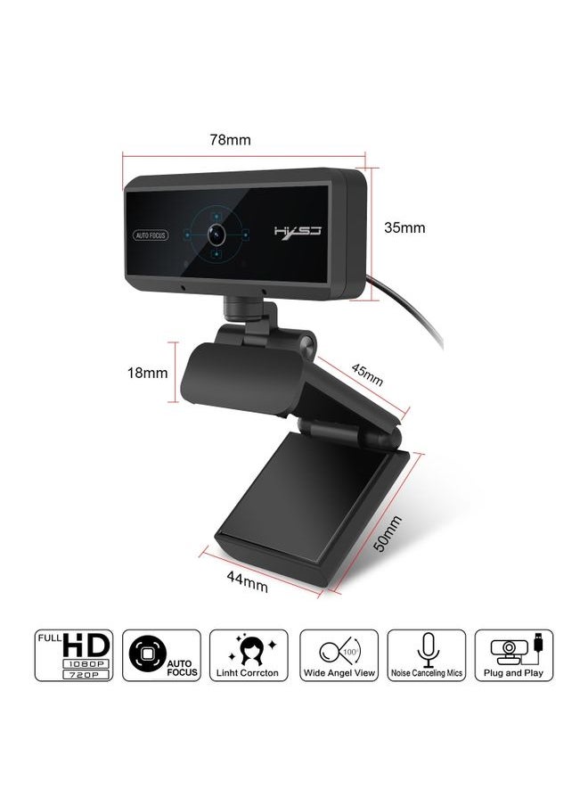 HXSJ S3 500W 1080P Adjustable 180 Degree HD Automatic Focus PC Camera with Microphone(Black)