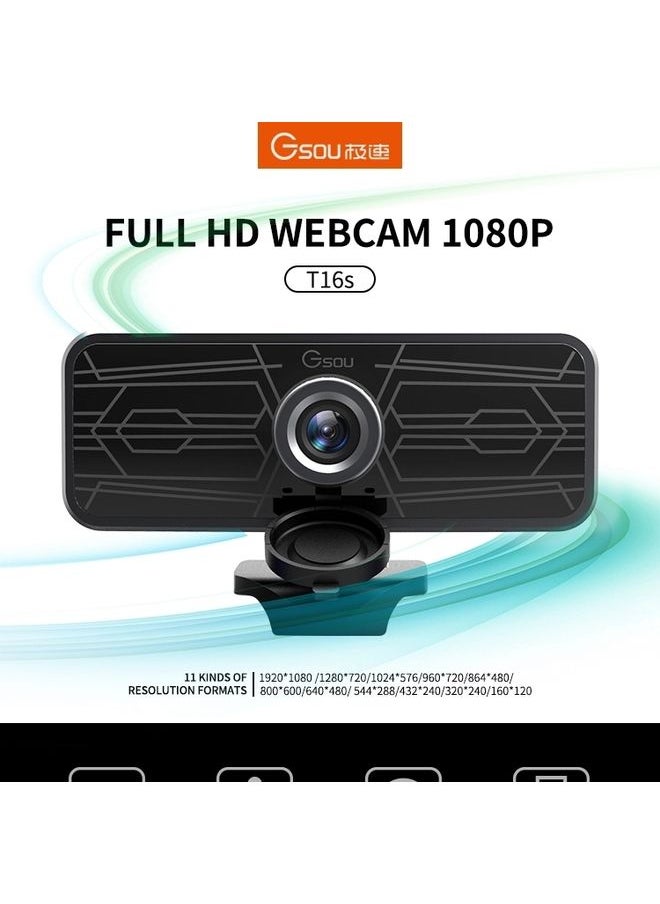 Gsou T16s 1080P HD Webcam with Cover Built-in Microphone for Online Classes Broadcast Conference Video