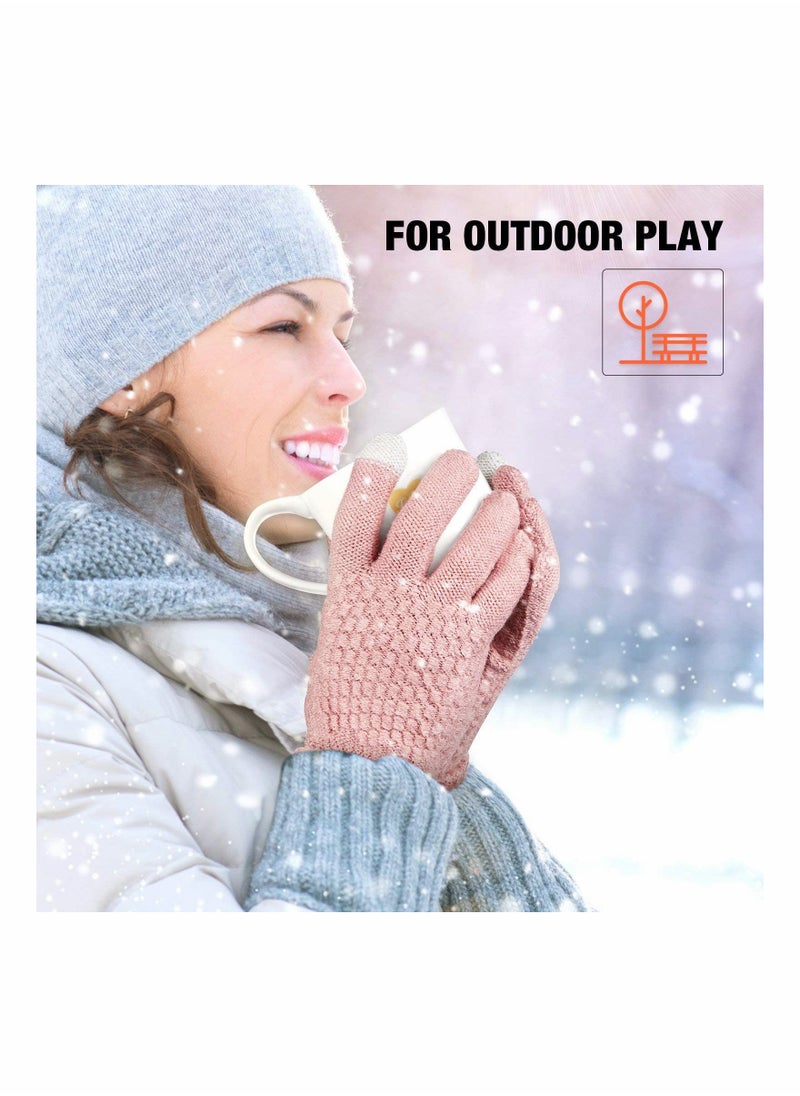 4 Pairs Women's Winter Touch Screen Gloves Warm Fleece Lined Knit Gloves Elastic Cuff Winter Texting Gloves