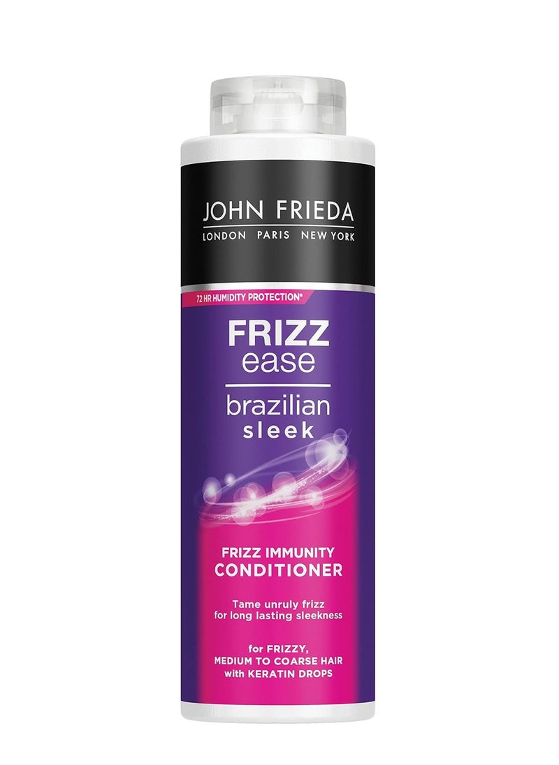 Frizz Ease Brazilian Sleek Frizz Immunity Smoothing Conditioner 500ml Rich Conditioner for Frizzy Coarse Hair