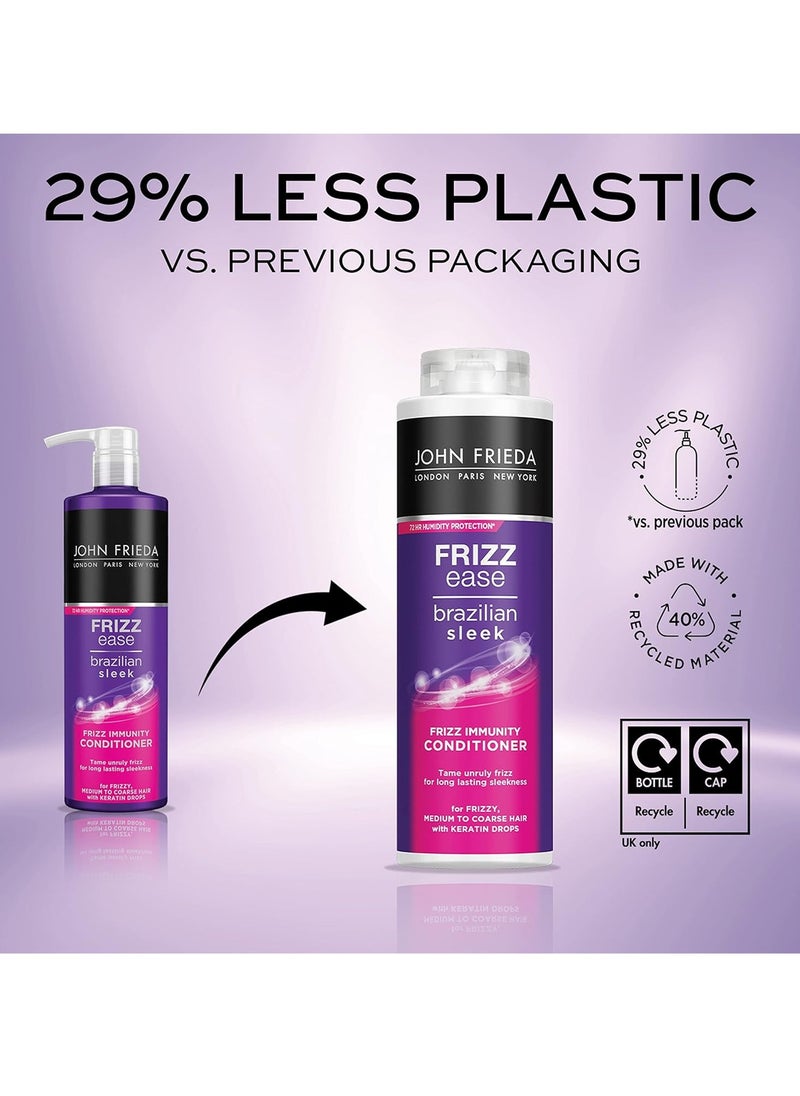 Frizz Ease Brazilian Sleek Frizz Immunity Smoothing Conditioner 500ml Rich Conditioner for Frizzy Coarse Hair