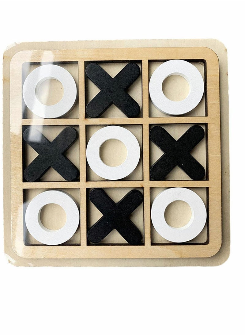 Tic Tac Toe Game Toy, Classic Wooden Checkerboard Educational Family Game Toys Set, Portable Casual Tabletop Game for Adults and Kids 3 Pcs