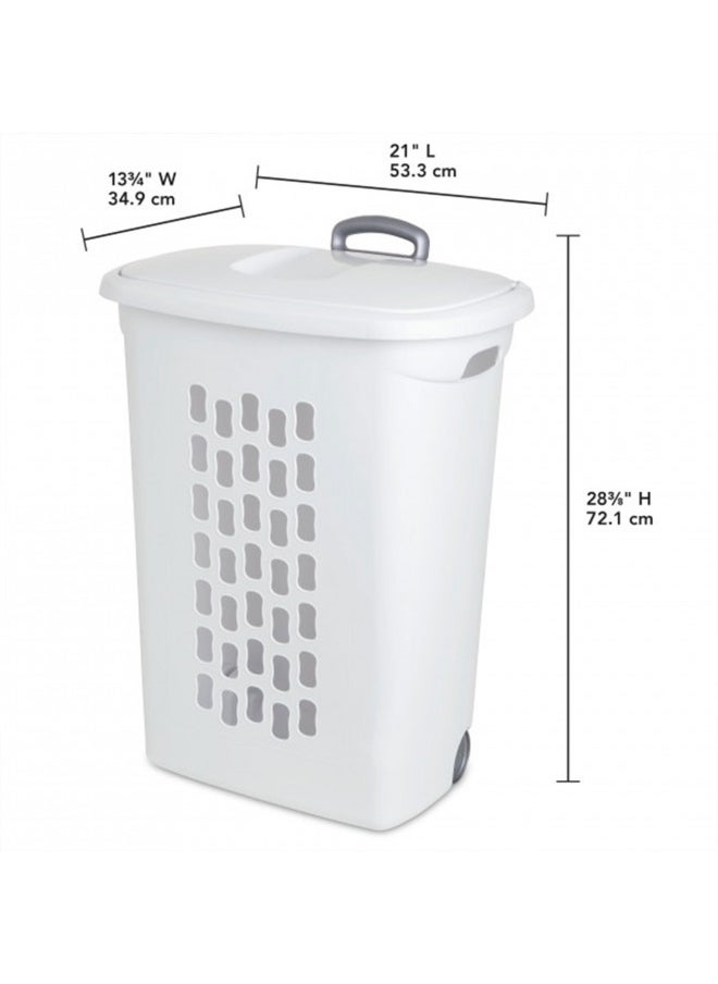 Sterilite 12228003 Ultra Wheeled Hamper, White Lid & Base w/ Plastic Handle & Wheels, 3-Pack