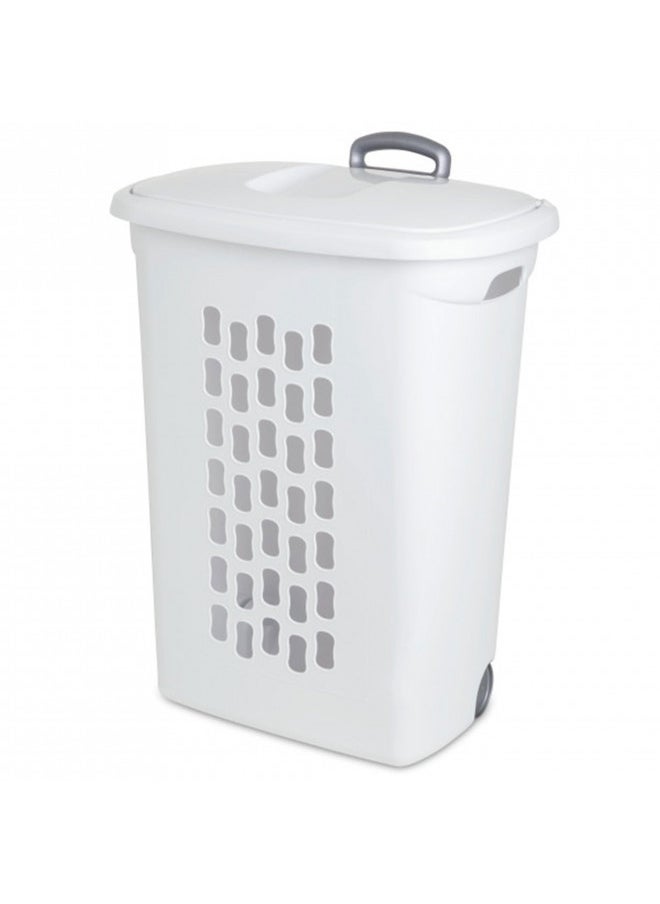 Sterilite 12228003 Ultra Wheeled Hamper, White Lid & Base w/ Plastic Handle & Wheels, 3-Pack