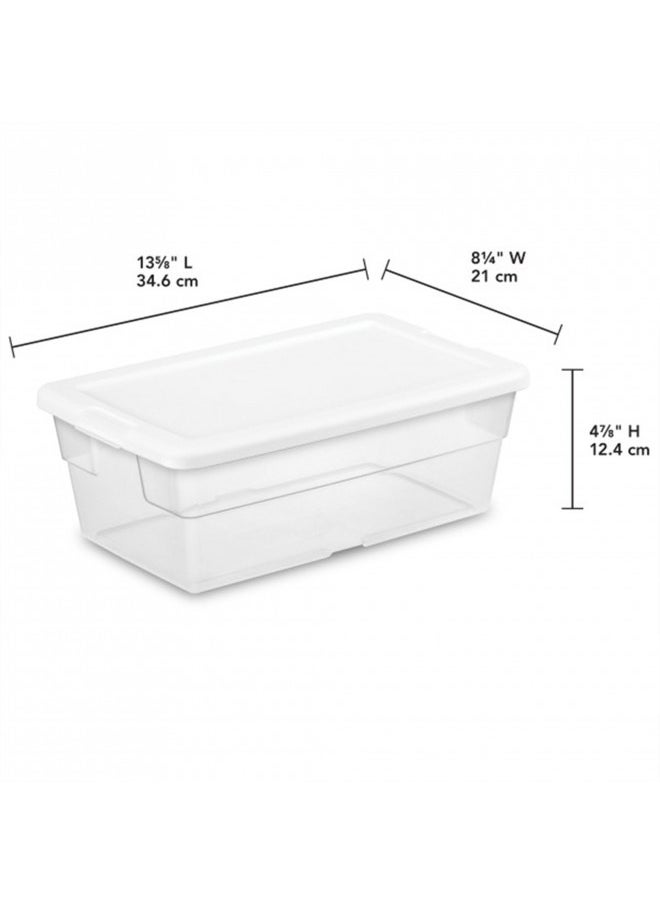 Sterilite 6 Qt Clear Plastic Stackable Storage Bin w/White Latching Lid Organizing Solution, 12 Pack