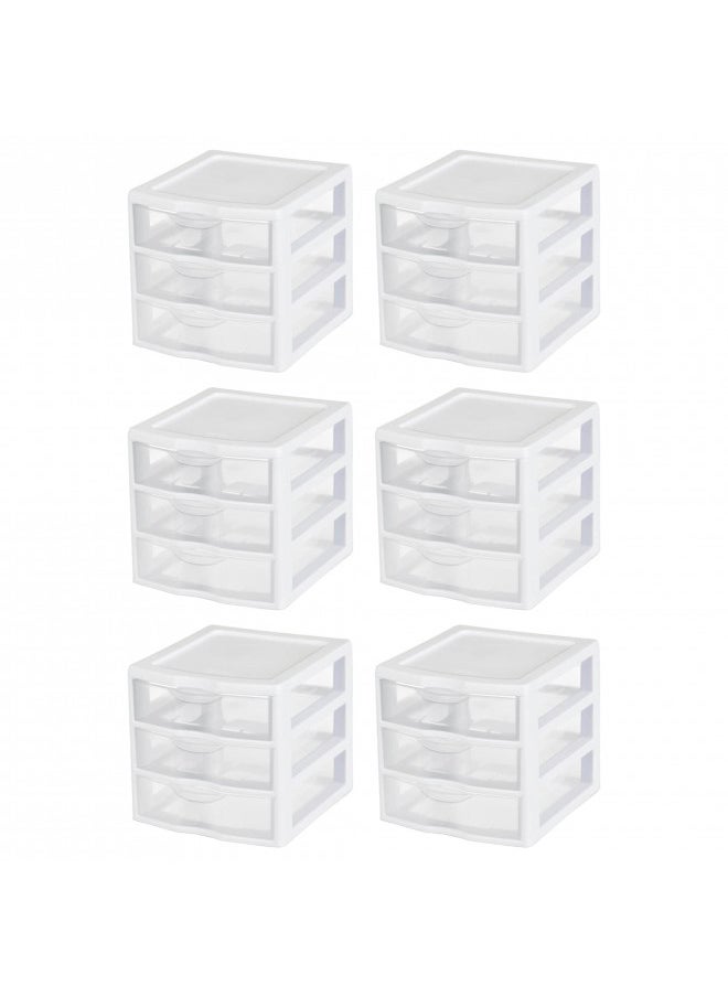 Sterilite 20738006 Small 3 Drawer Unit, White Frame with Clear Drawers, 6-Pack