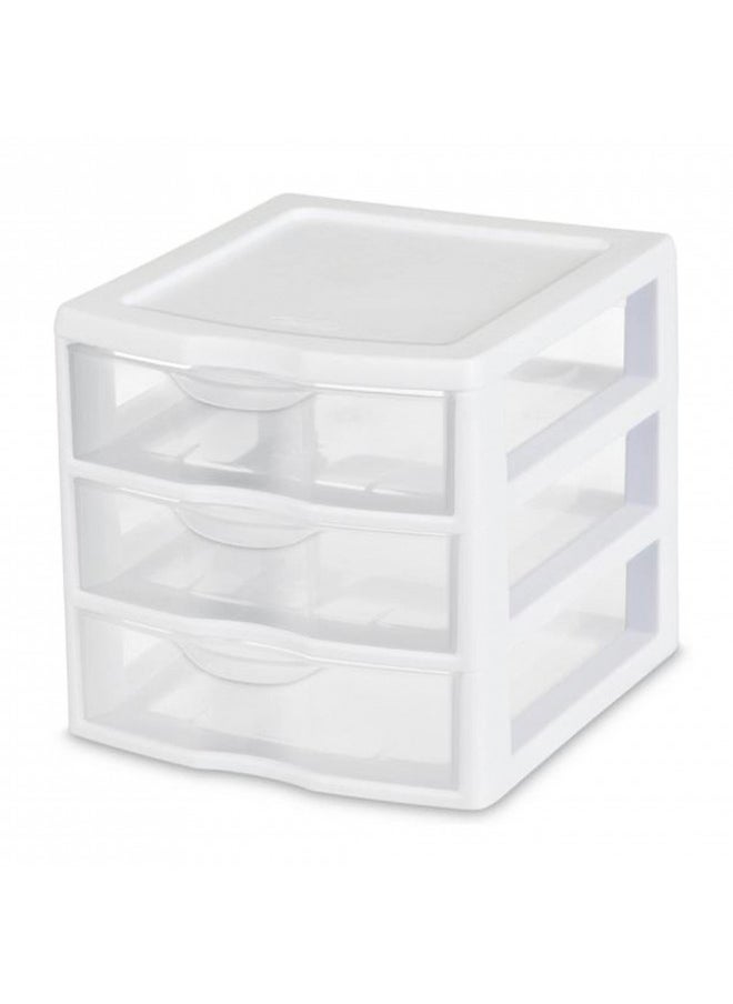 Sterilite 20738006 Small 3 Drawer Unit, White Frame with Clear Drawers, 6-Pack