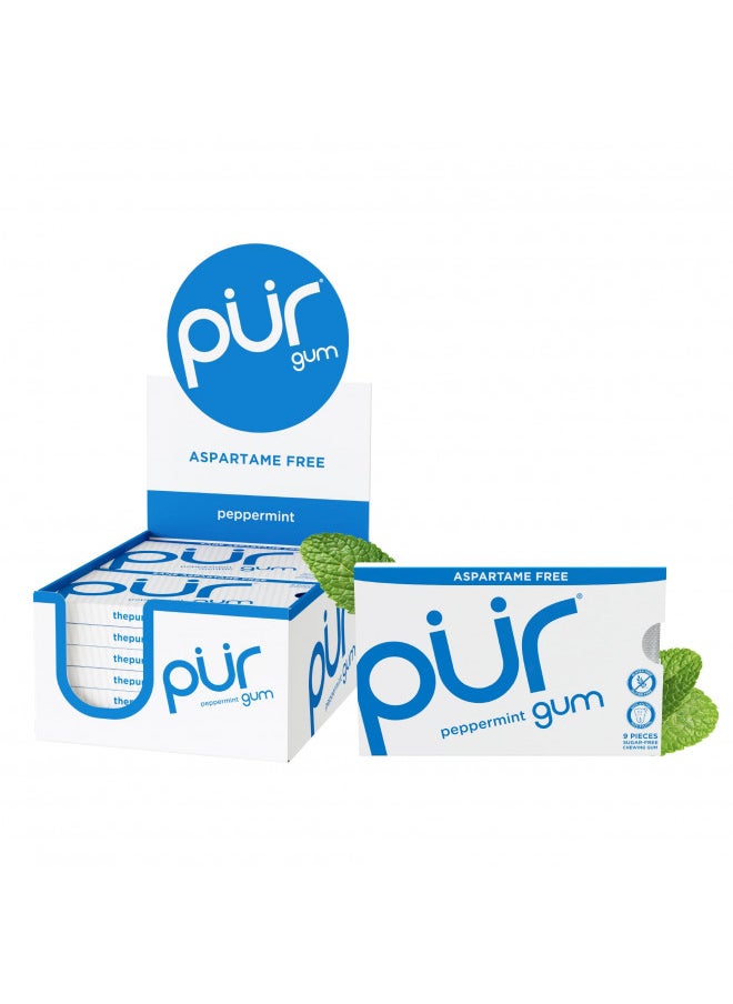 PUR Gum | Aspartame Free Chewing Gum | 100% Xylitol | Natural Peppermint Flavored Gum, 9 Pieces (Pack of 12)