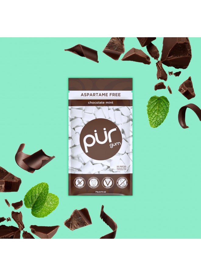 PUR Gum | Aspartame Free Chewing Gum | 100% Xylitol | Sugar Free, Vegan, Gluten Free & Keto Friendly | Natural Chocolate Mint Flavored Gum, 55 Pieces (Pack of 6)