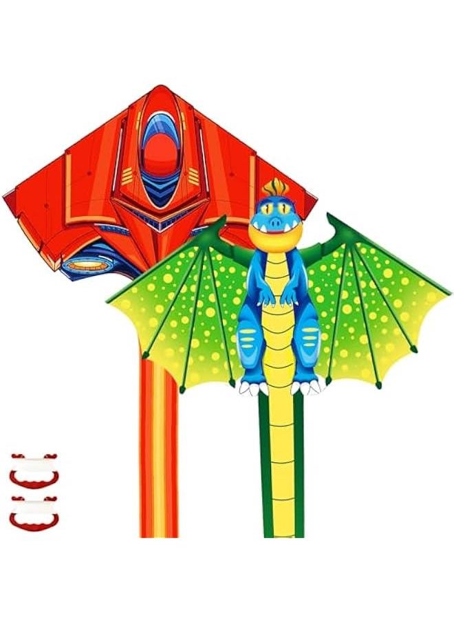 2 Pack Kites, Dinosaur Kite and Airplane Kite for Kids and Adults with 328ft Kite String Beach Games Outdoor Activities