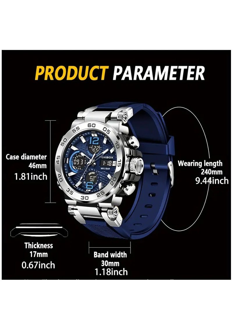 Men's Sports Watch, Waterproof Dual Display Digital Quartz Watch, Alarm Clock Chronograph Multifunction Luminous Watch, Ideal choice for Gifts