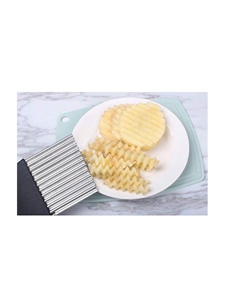 Stainless Steel Crinkle Cutter Potato Chips Cutter Vegetable Wavy Blade Cutter French Fries Chips Chopping Knives for Chopping Potato Vegetable Fruit