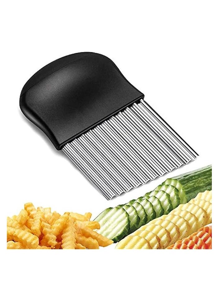 Stainless Steel Crinkle Cutter Potato Chips Cutter Vegetable Wavy Blade Cutter French Fries Chips Chopping Knives for Chopping Potato Vegetable Fruit