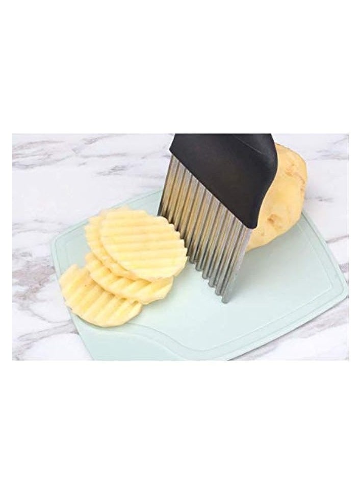 Stainless Steel Crinkle Cutter Potato Chips Cutter Vegetable Wavy Blade Cutter French Fries Chips Chopping Knives for Chopping Potato Vegetable Fruit