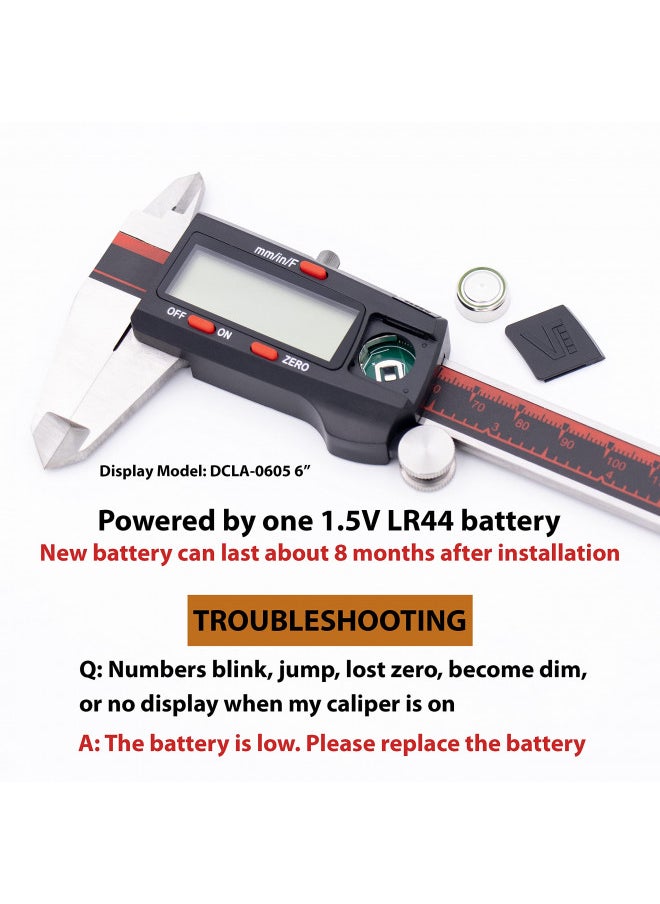 VINCA DCLA-0805 0-8 Inch/200mm Electronic Digital Vernier Caliper Inch/Millimeter/Fractions Stainless Steel Large LCD Screen Measuring Tool