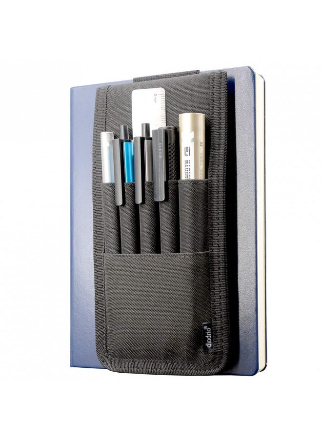 Pen Holder, Pencil Holder, Pen Sleeve Case for Hard Cover Journals, Notebooks, Books, Binders, Hold Multi Pens Pencils Rulers Durable Fabrics, Detachable, Elastic Band. Black.