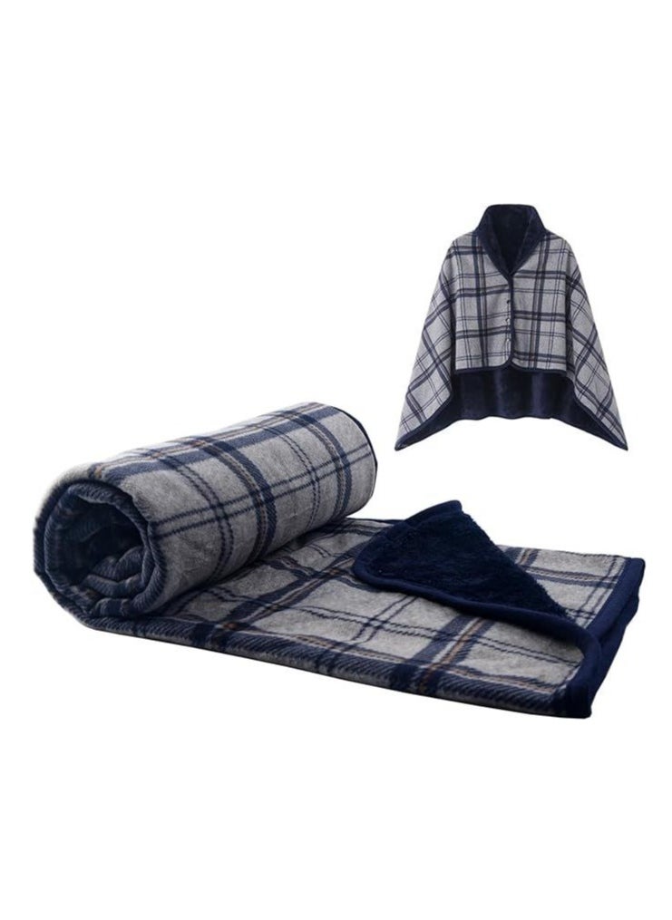 Fleece Wearable Blanket, Plaid Lap Blanket Comfy Poncho Throw With Buttons For Bed Sofa Office,(Grey)