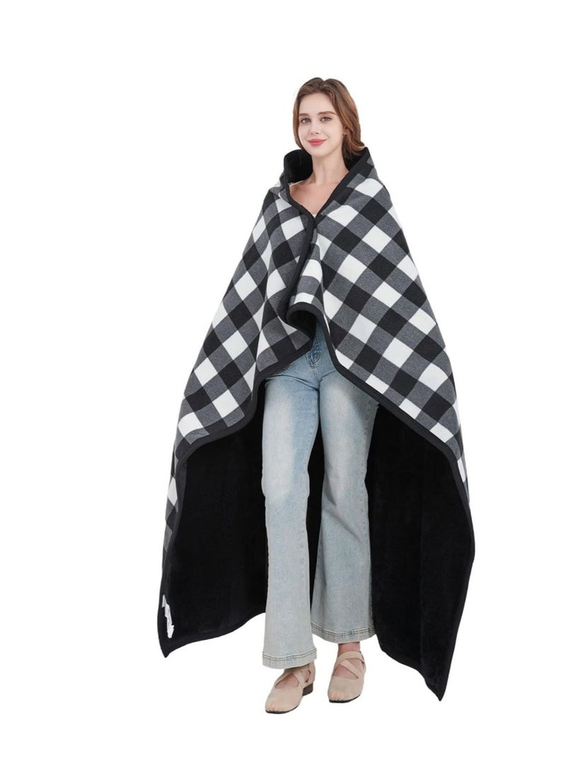 Fleece Wearable Blanket Oversized, Comfy Lightweight Lap Blanket Poncho Throw With Buttons, 63