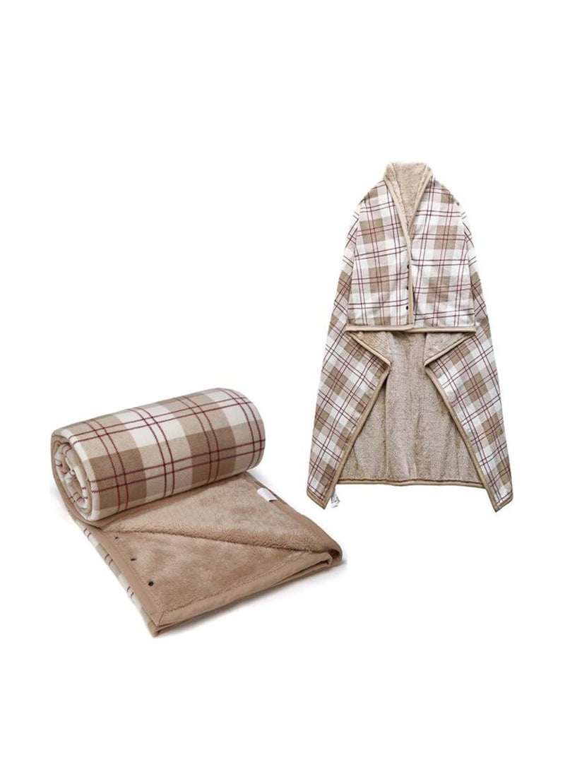 Fleece Wearable Blanket Oversized, Comfy Lightweight Lap Blanket Poncho Throw With Buttons, 63“X 55”(Brown)