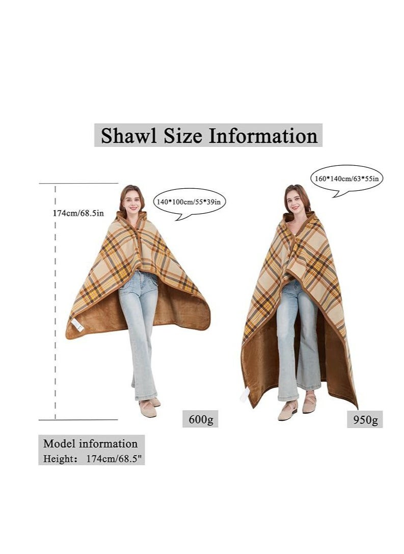 Fleece Wearable Blanket Plus Size, Comfy Lightweight Lap Blanket Poncho Throw with Buttons, 63“x 55”(Yellow)